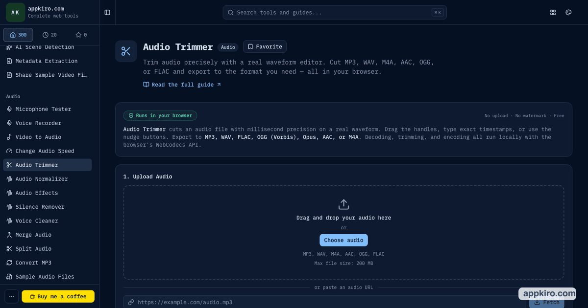 Audio Trimmer Online — Cut MP3, WAV, M4A with Waveform | appkiro.com
