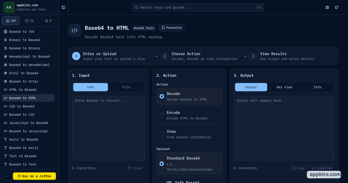 Base64 to HTML Converter Online | appkiro.com