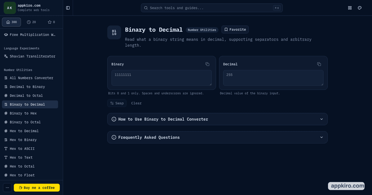 Binary to Decimal Converter Online for Bit Strings | appkiro.com