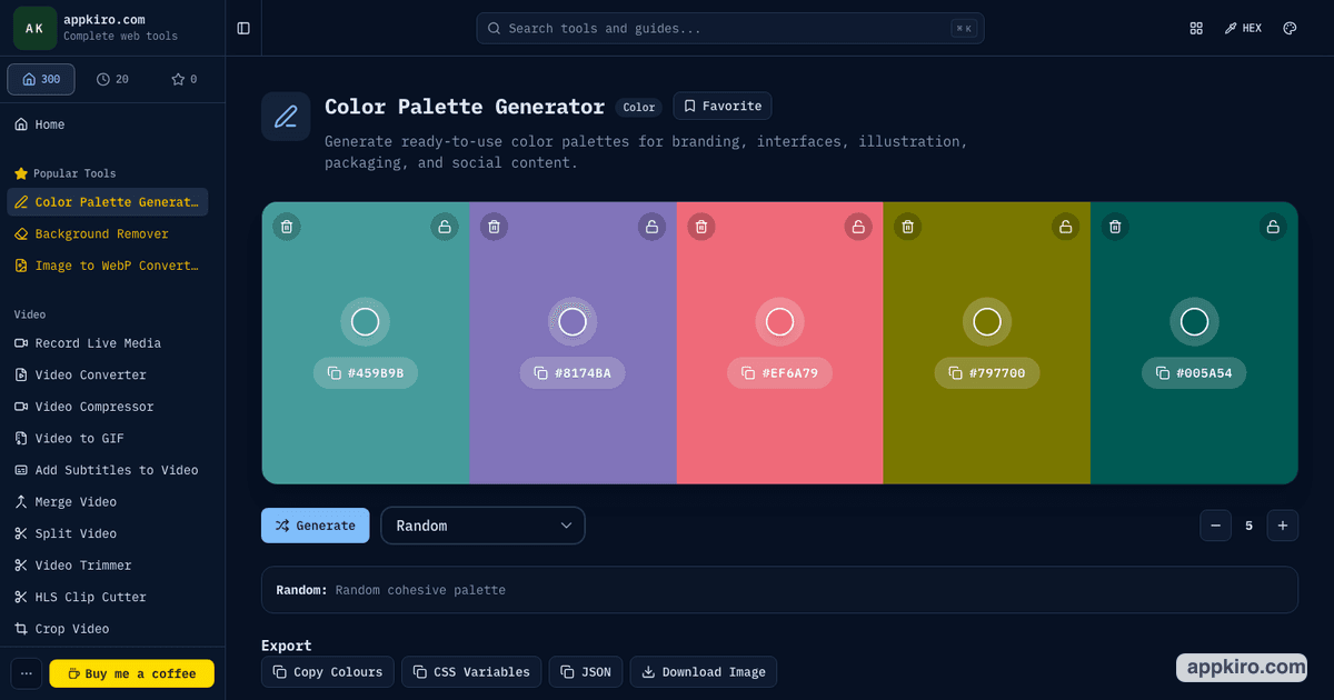 Color Palette Generator Online for Brand and UI Work | appkiro.com