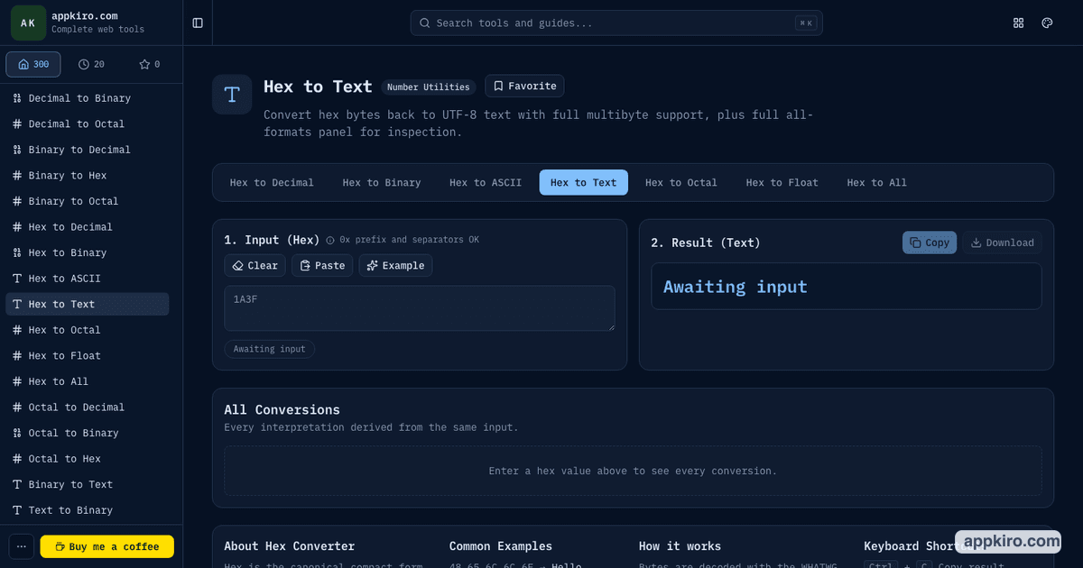 Hex to Text Converter Online for UTF-8 Strings | appkiro.com