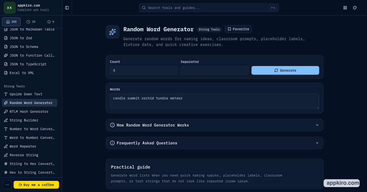 Random Word Generator Online for Naming and Prompts | appkiro.com