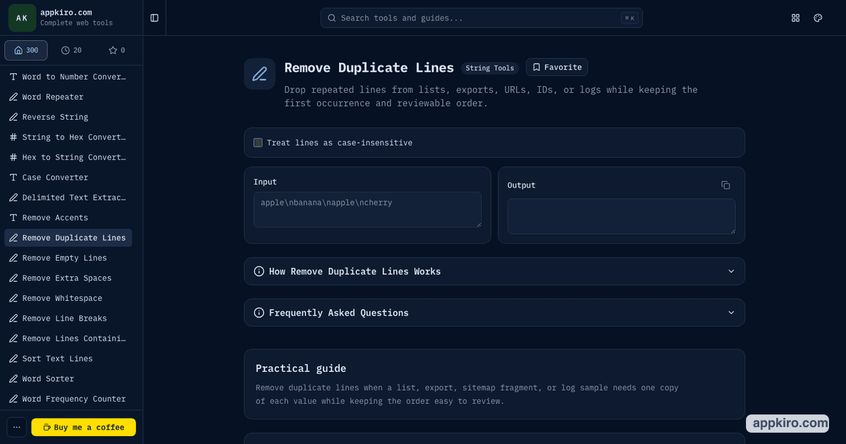 Remove Duplicate Lines Online for Lists and Logs | appkiro.com